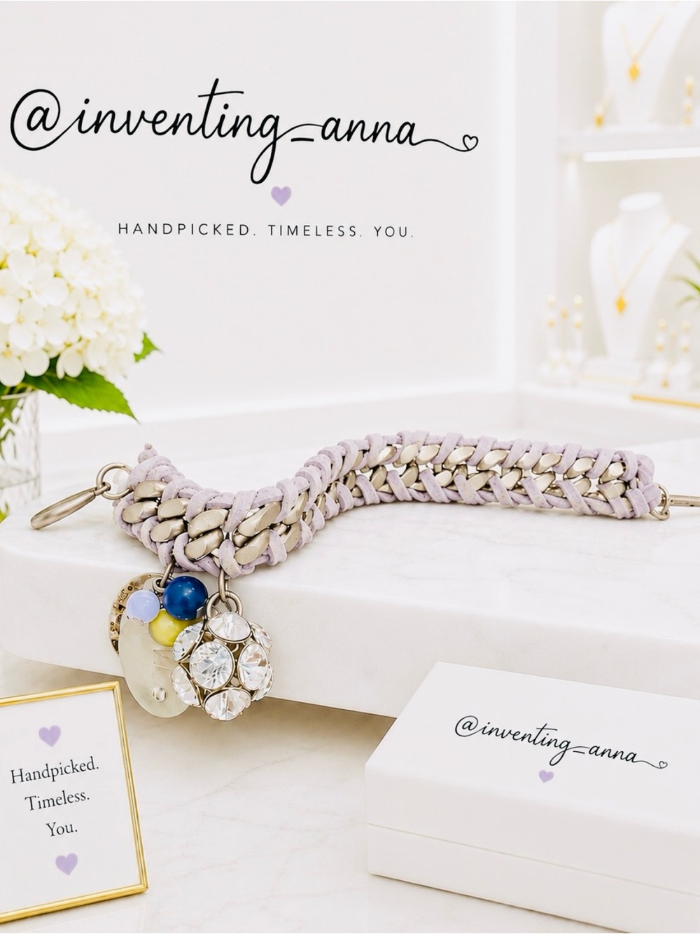 CUPCAKES and CASHMERE Women’s lavender suede leather and brass link bracelet